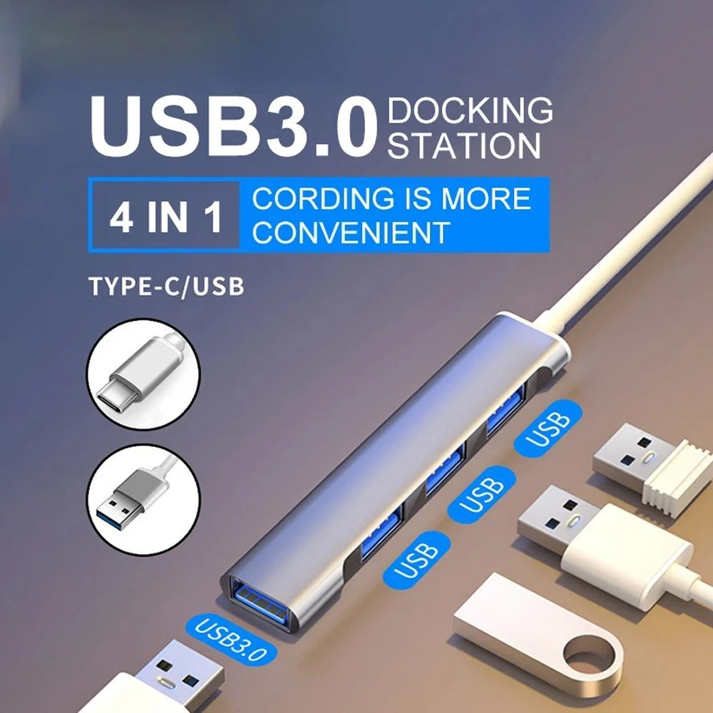 4-in-1 USB C Hub 3.0 Adapter High Speed Transmission USB Docking Station Multi Function Wire Divider For PC Computer Notebook Qme