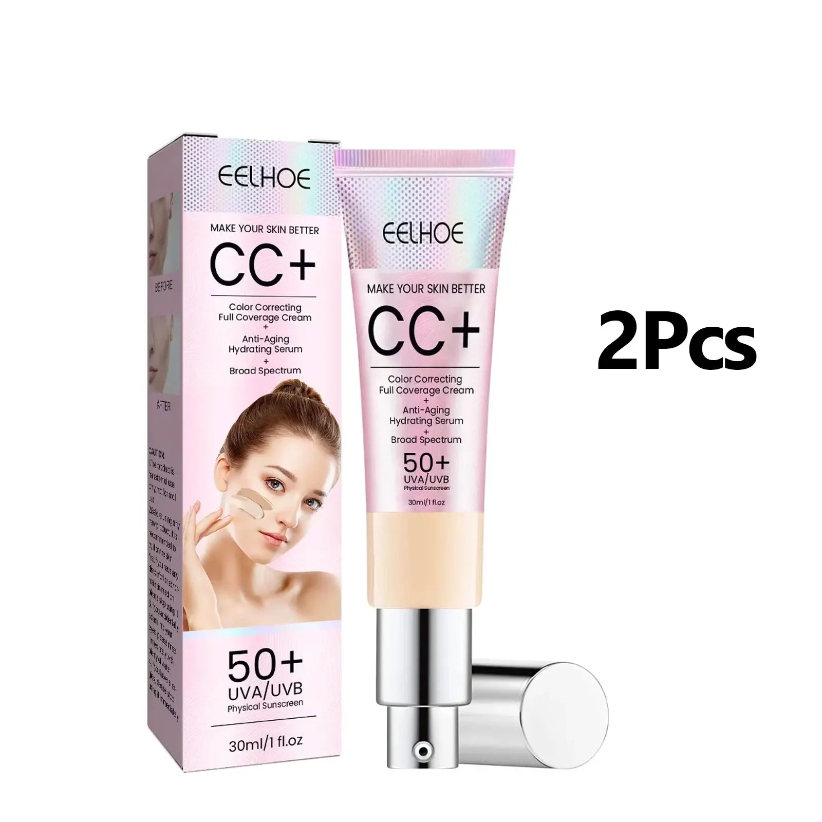 1/2/3pcs CC Cream Foundation Waterproof Brighten Moisturizing Foundation Concealer Oil-Control Long Lasting Spf 50 Makeup Qme 2PCS Light White