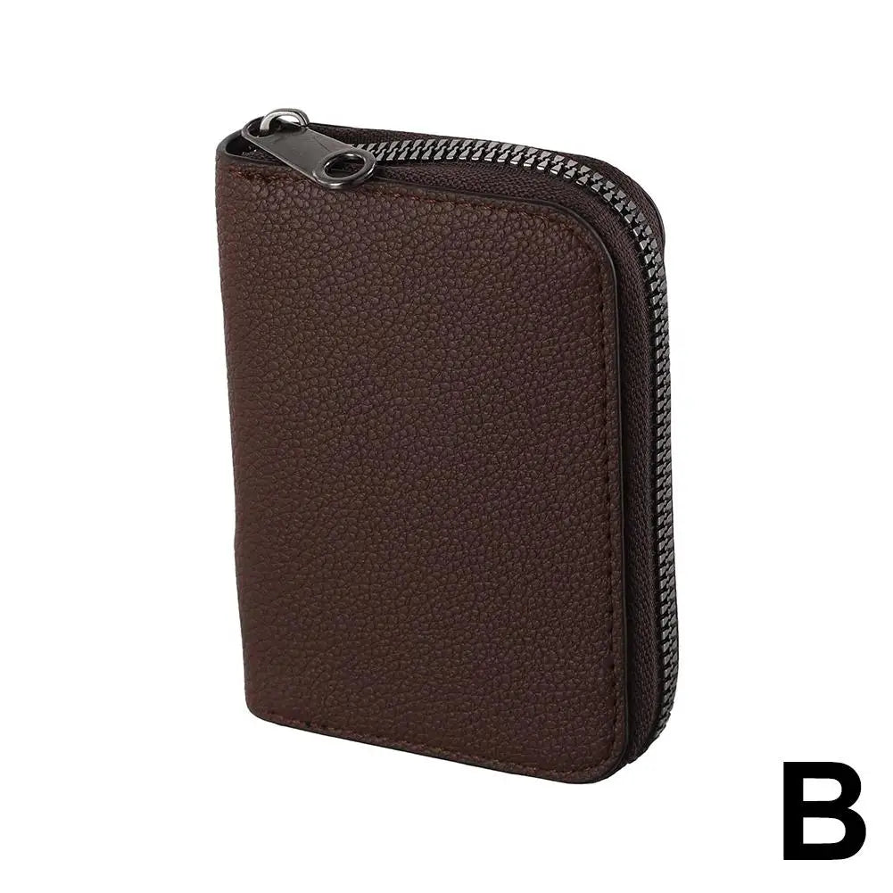 Multi Slot Card Holder Vintage Small Wallet Women Men Business Bank Credit Card Bag Male Coin Pouch Solid Leather Zipper Wallet Qme Brown
