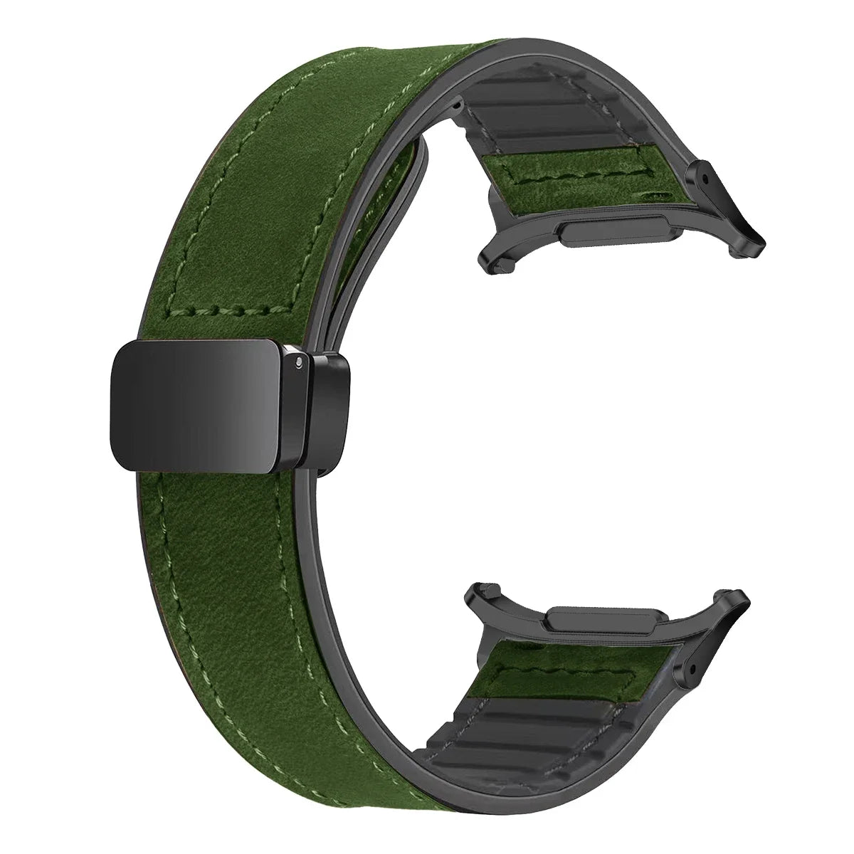 Leather Silicone Strap For Samsung Galaxy Watch 7 Ultra 47mm Magnetic Band Bracelet for Galaxy Watch 7 Ultra 47mm Correa Qme Green-B For watch 7ultra47MM