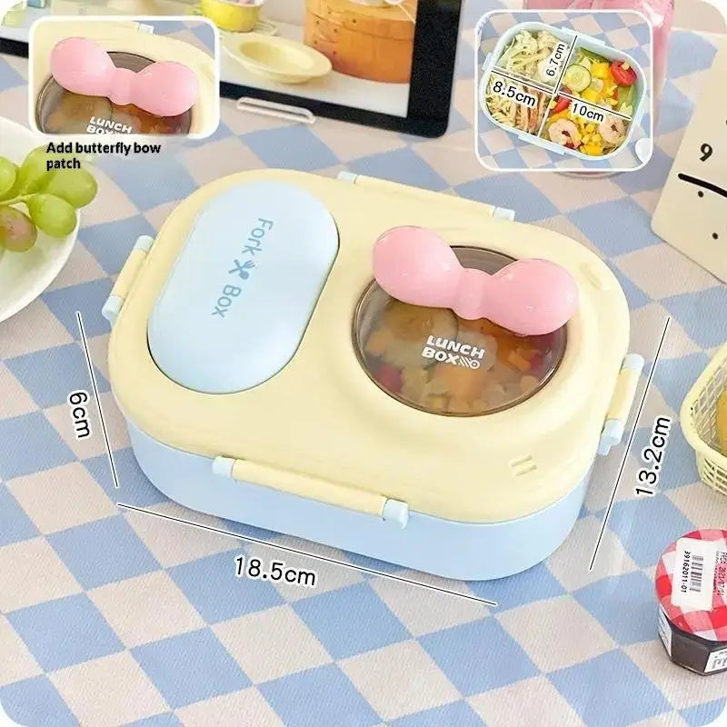 Cute Bento Box For Women & Teens Portable Macaron Style Lunch Container Ideal For Work Picnic Dating Simple Packing Food Storage Qme Yellow with bow