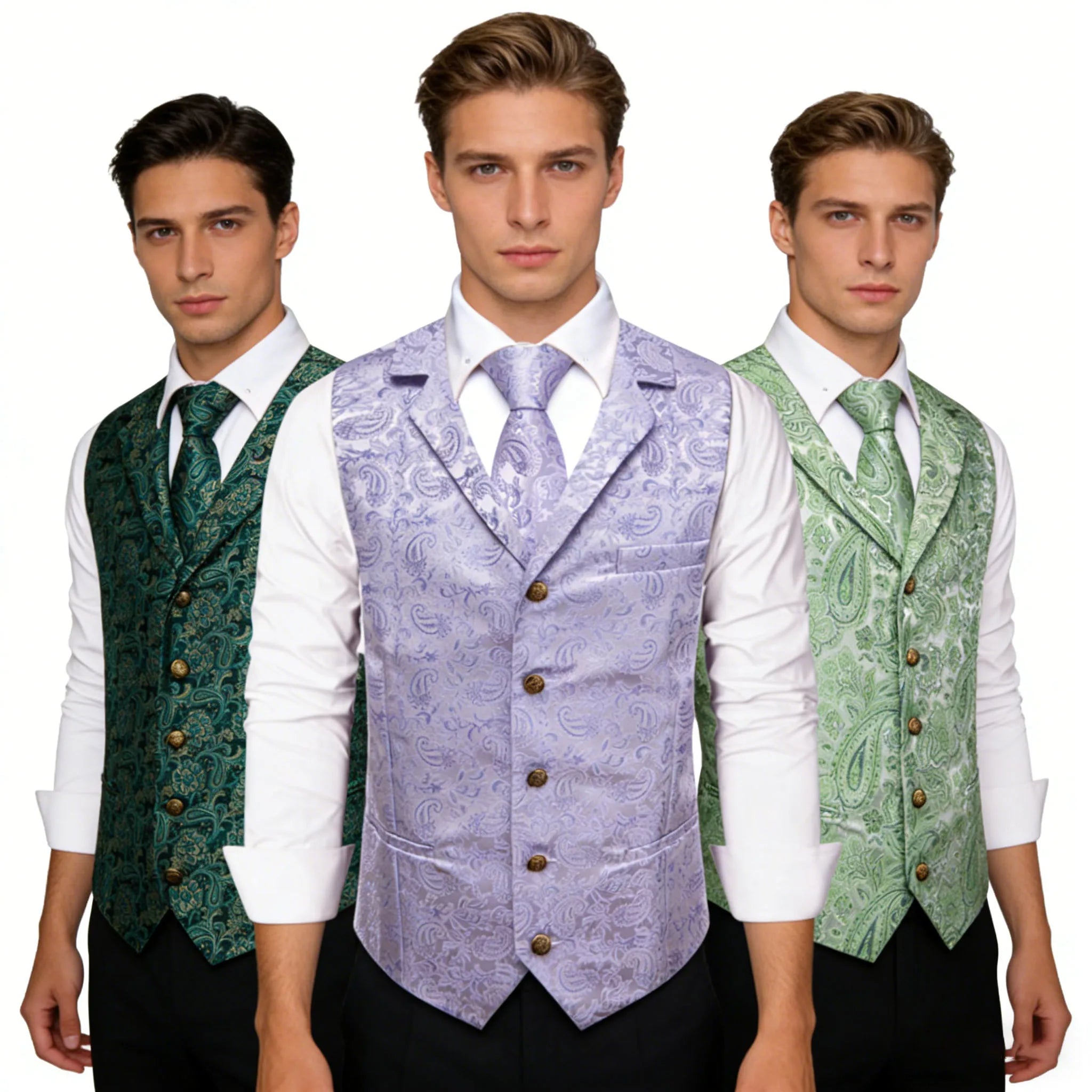 Mens Light Purple Mint Green Paisley Tie Hanky Cufflinks Suit Qme