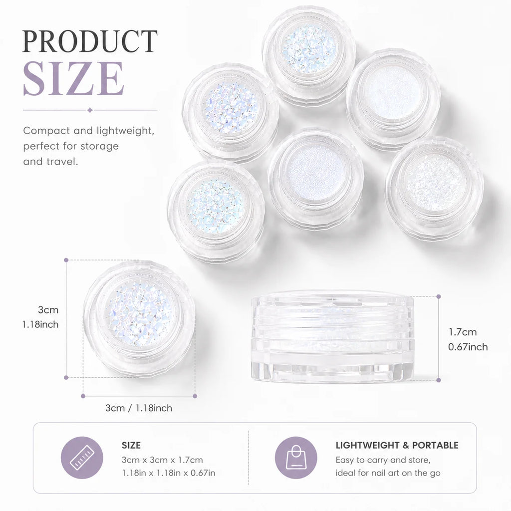 Aurora White Nail Glitter Ice Crystal Art Sequins Iridescent Powder Qme