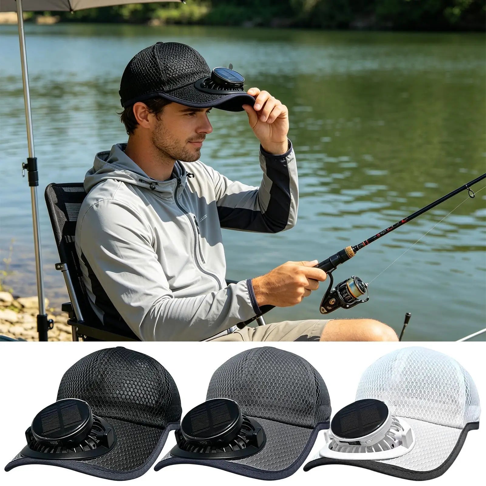 Solar Fan Hats for Men 3-Speed Wide Brim Sun Blocking Headwear 600 MAh Battery USB Charging Solar Powered Hat Fan for Outdoor Qme