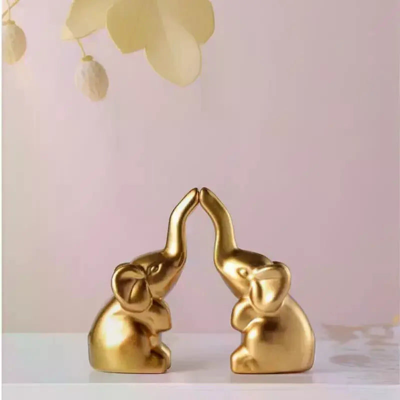 1 Pair Small Animal Statue Elephant Figurine Home Decor Mini Gold Qme