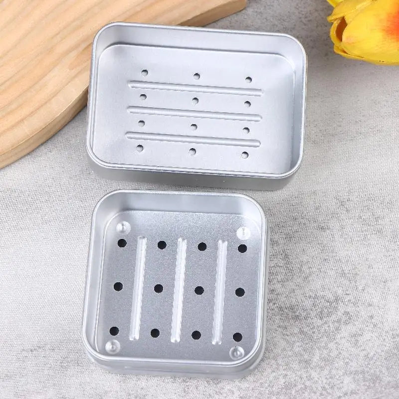 Travel Soap Tray Container Dish Home Bathrooms Square Aluminum Box Qme