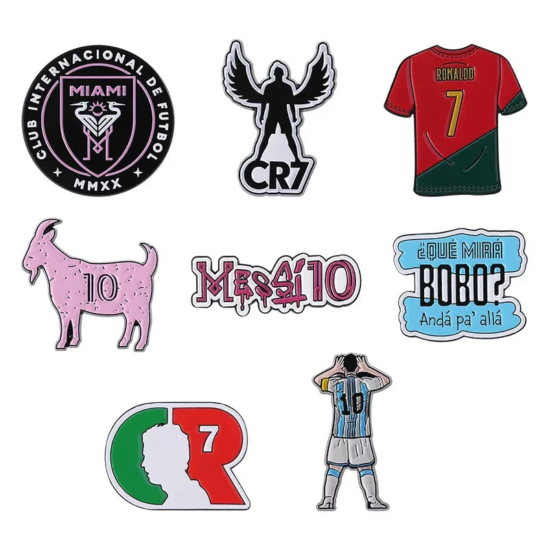 Football Star Surrounding Enamel Pins Letters Cr7 Football Club Messi 10 As Lapel Metal Badge Brooch Jewelry Gift In Wholesale Qme set
