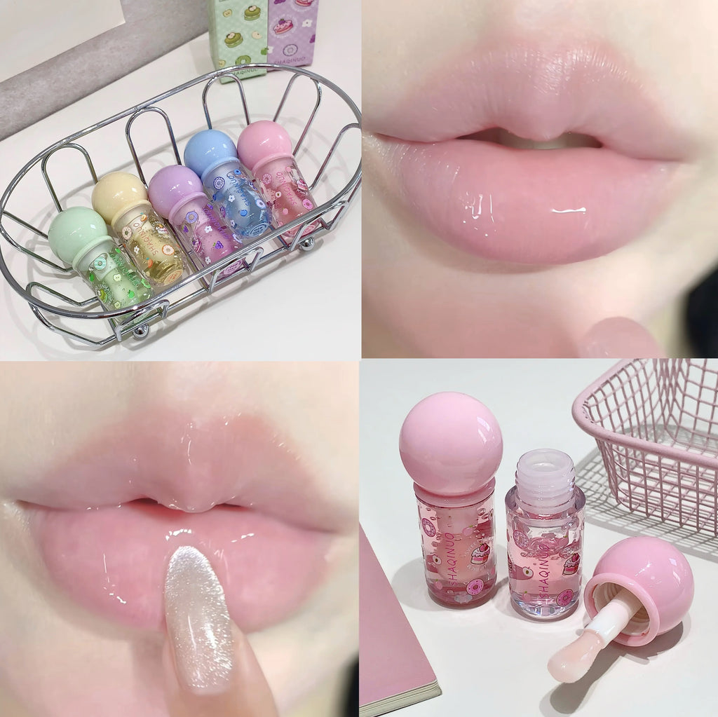 SHAQINUO Crystal Jelly Fruit Lip Oil Peach Grape Blueberry Hydrating Qme