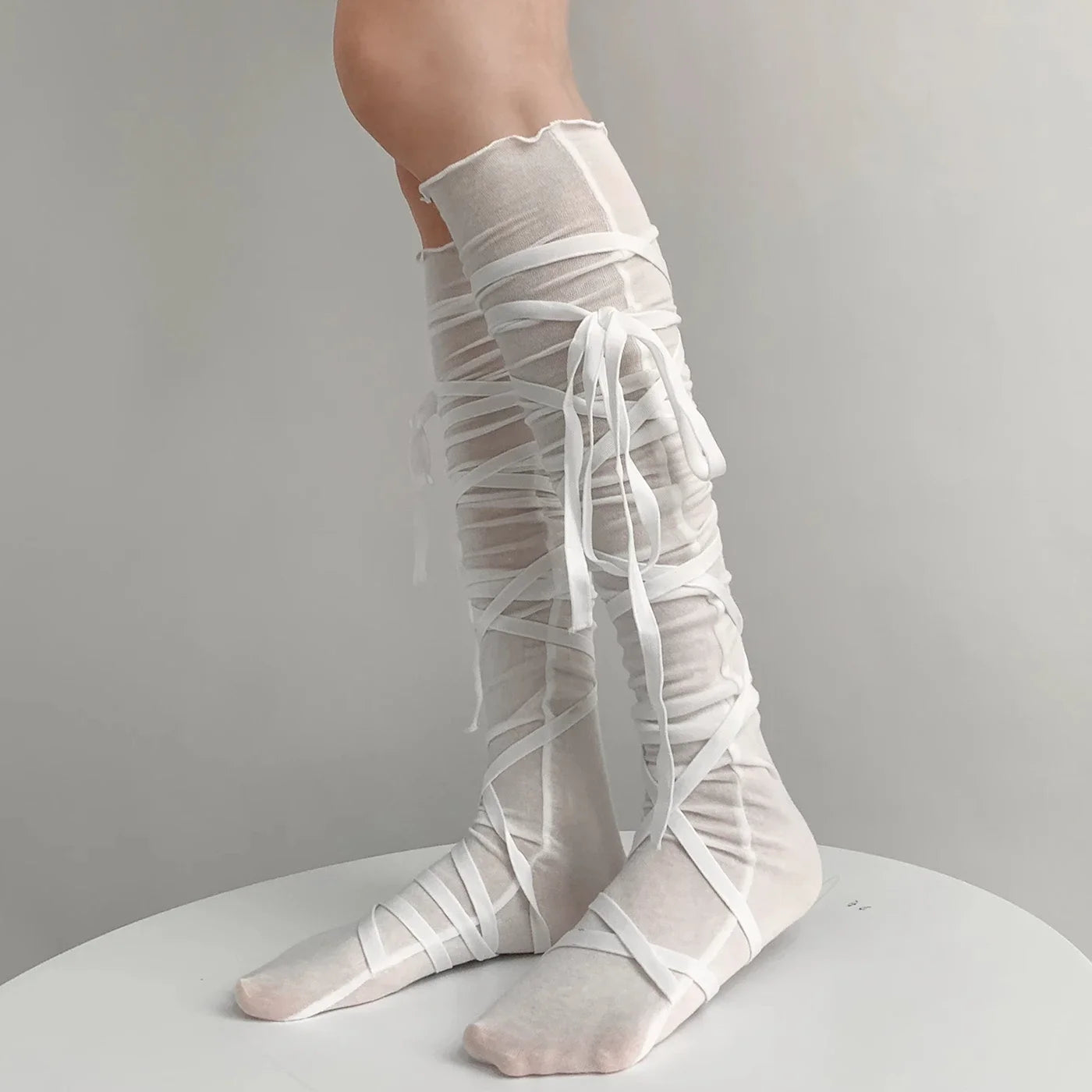 Punk Women Calf Tie Leg Cover socks Ballet Strappy Calf Socks Thin Stocking Y2K Lolita Gothic Japanese JK Club Cosplay Socks Qme