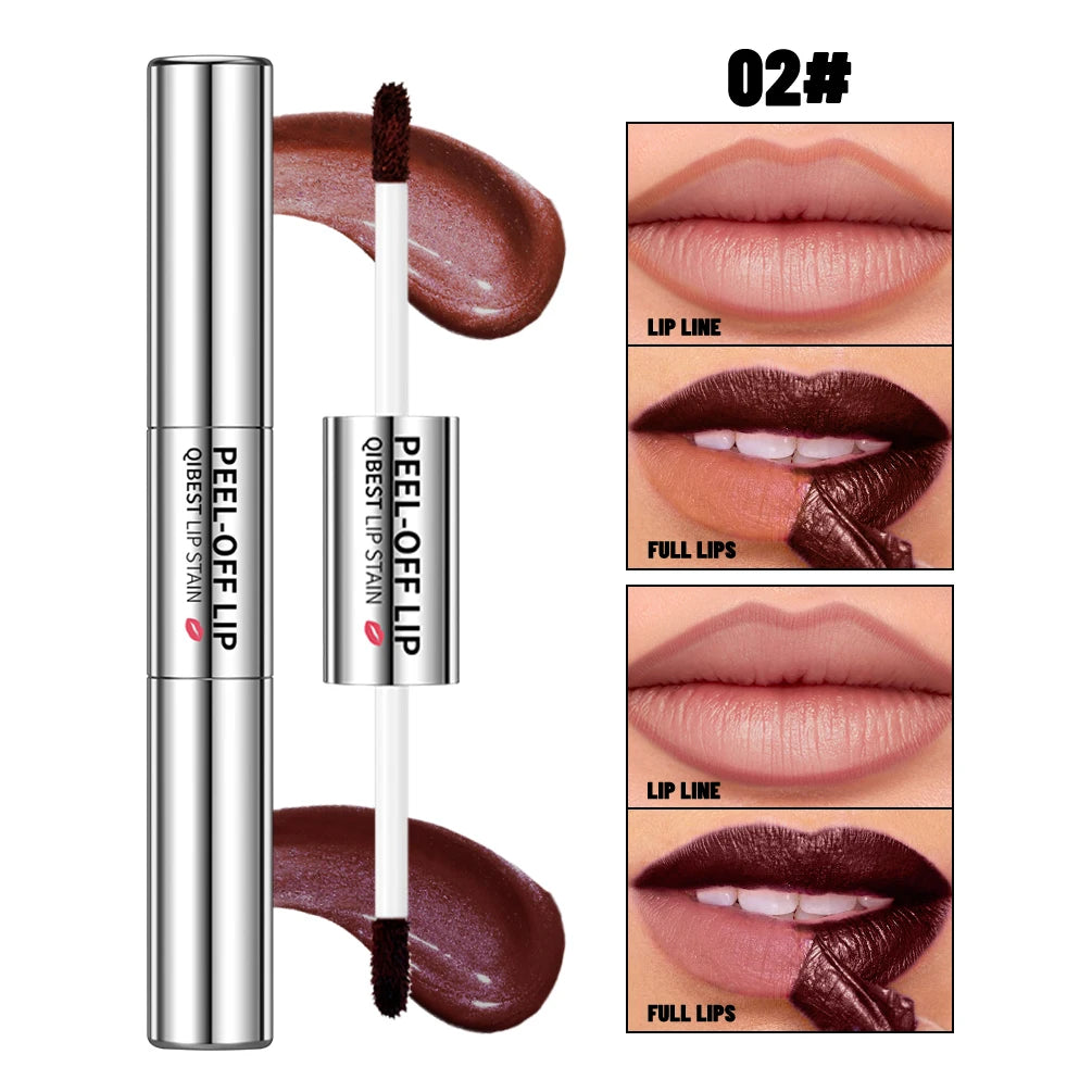 QIBEST Double Headed Lipliner Peel Off Tattoo Lipgloss Lasting Matte Lip Tint Brown Contour Tear-off Lip Stain 2 In 1 Stick Qme 02