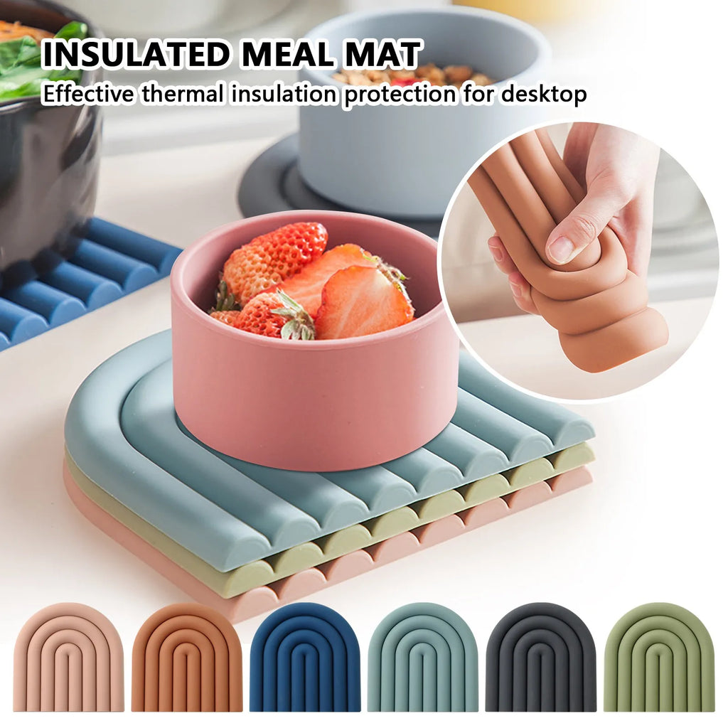 Multifunction Silicone Pot Mat Insulation Pad Bowl Mat Placemat Plate Mat Silicone Mat Dining Table Home Rainbow Mat Qme