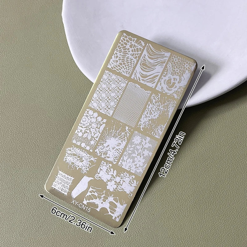 12x6cm Golden Rectangular Nail Stamping Plate Bowknot Butterfly Qme