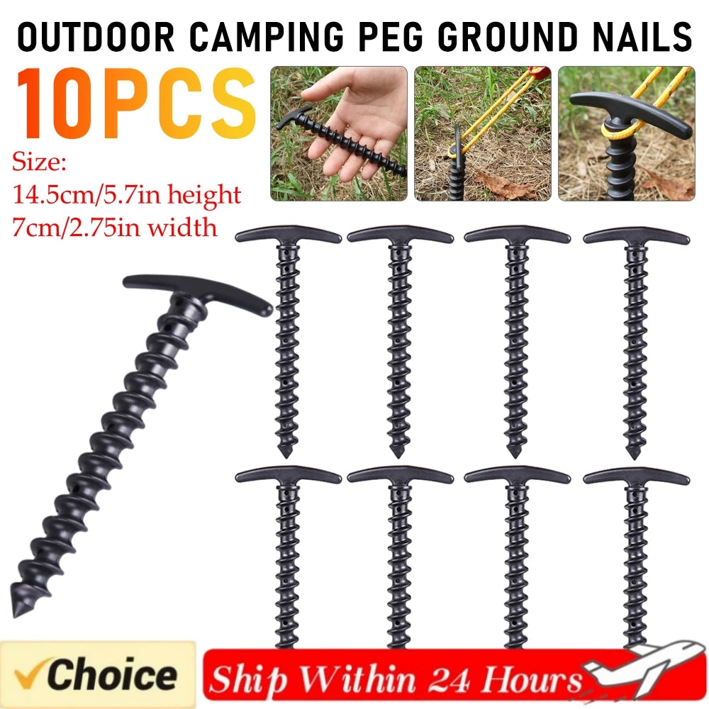 10pcs/pack Outdoor Tent Ground Nails Set Stakes Pegging Ground Nails Peg Screw Anchor Windproof For Outdoor Camper Accessories Qme