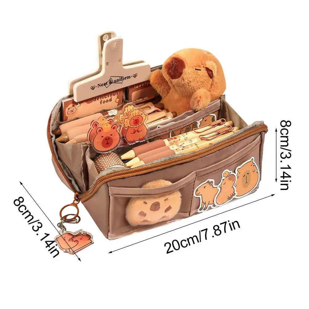 Pen Case Capybara Zipper Pencil Box Cartoon Stationery Makeup Bag School Supplies for Travel Student Teacher Kindergarten Qme A