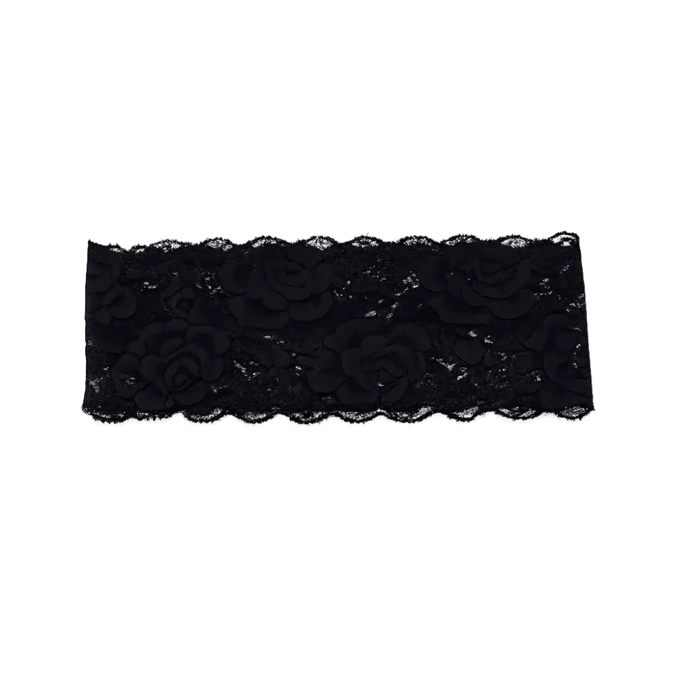 Korean Lace Floral Headbands Solid Spandex Hollow-out Lightweight Qme Black