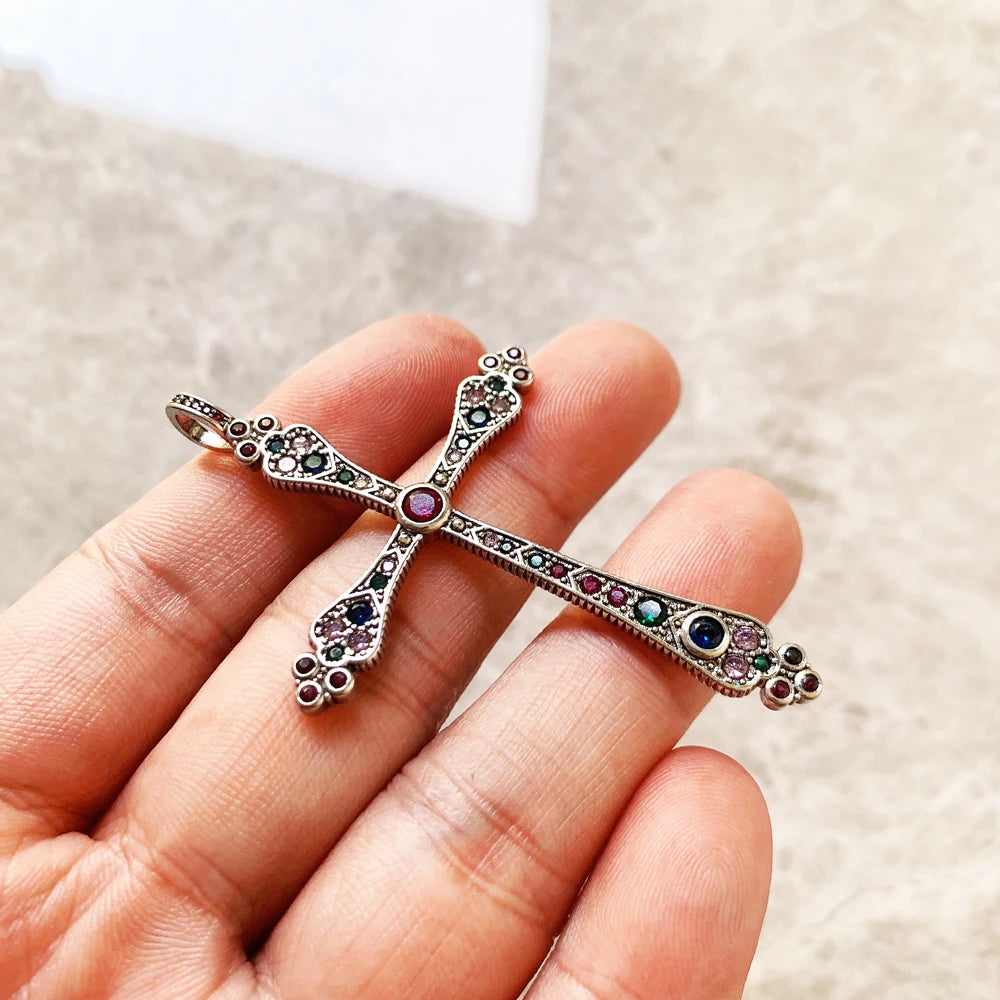 Pendants Royalty Cross Colorful New Victorian Jewelry Bohemia 925 Sterling Silver Accessories Gift For Women Qme