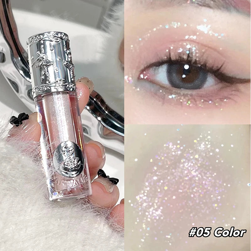 Glitter Liquid Eye Shadow Pearly Shimmer Highlighter Waterproof Fine Shiny Pink Eyeshadow Korean Charming Eye Makeup Illuminator Qme 05