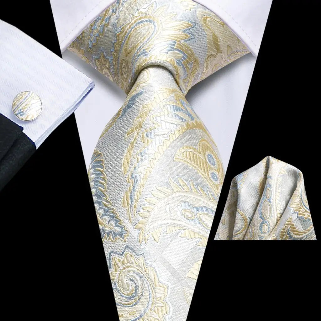 Hi-tie Solid Orange Blue Mens Fashion Necktie Handkerchief Cufflinks