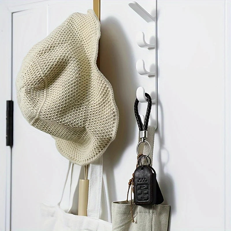 1pc Over The Door Hook Hanger, 5-Hook Plastic Organizer Rack For Coats, Hats, Robes, Shirts, Belts, Towels, Closet And Bathroom Qme