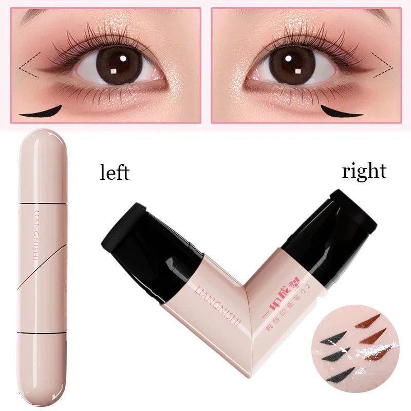 Rotate Eyeliner Stamp Integrated Black Brown Dual-Tip DIY Eyeliner Wing Stencil Waterproof Smudge-Proof Longwear Liquid Pen Qme