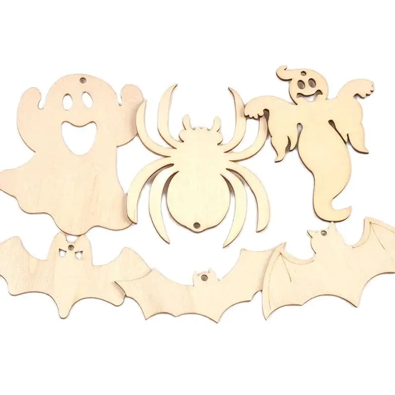 10Pcs 4.5-10cm Unfinished Halloween Decorations Bat/Spider/Ghost Wooden Crafts DIY Blank Hanging Ornaments Home Party Supplies Qme
