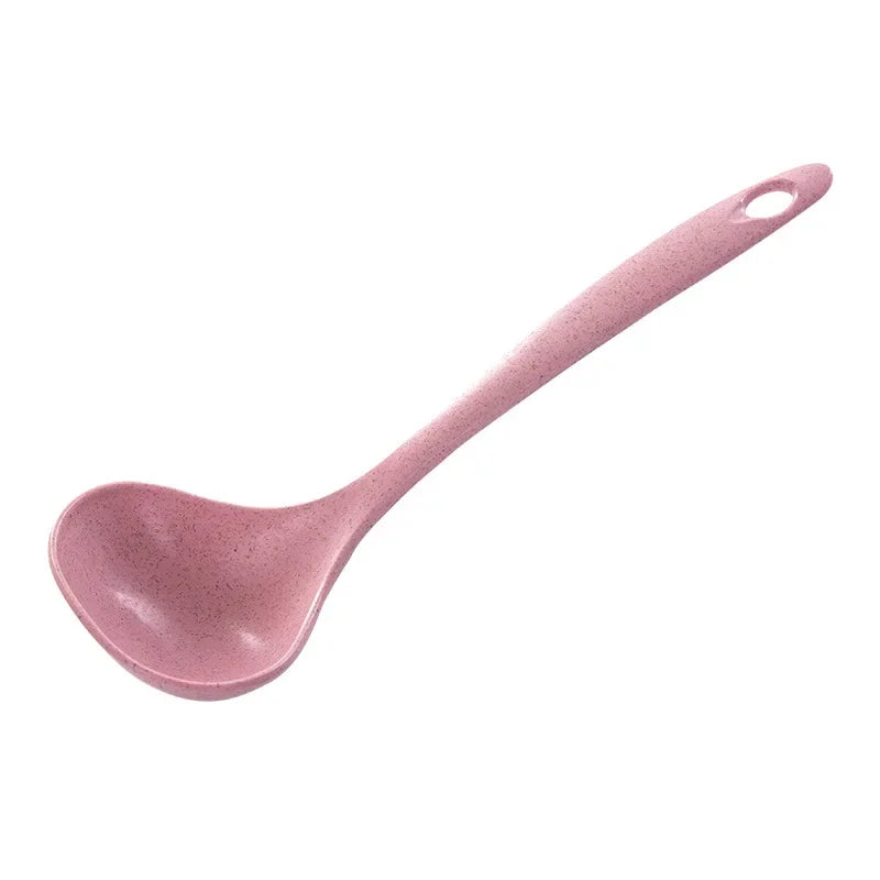 Tableware Wheat Straw Soup Ladle 4 Colors Long Handle Soup Rice Spoon Meal Dinner Scoops Kitchen Supplies Cooking Tool Qme pink