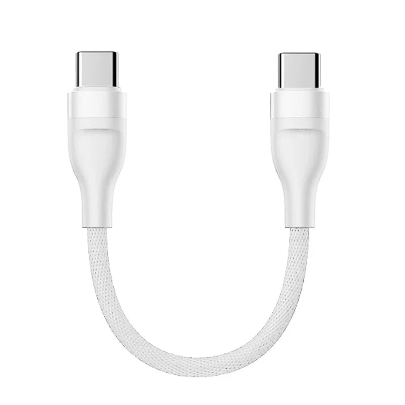 Type C to Type C 60W Fast Charging Cable USB C 0.25M Portable Short Data Cable For iPhone Samsung Xiaomi Dual PD Charge Cables Qme C to C -White