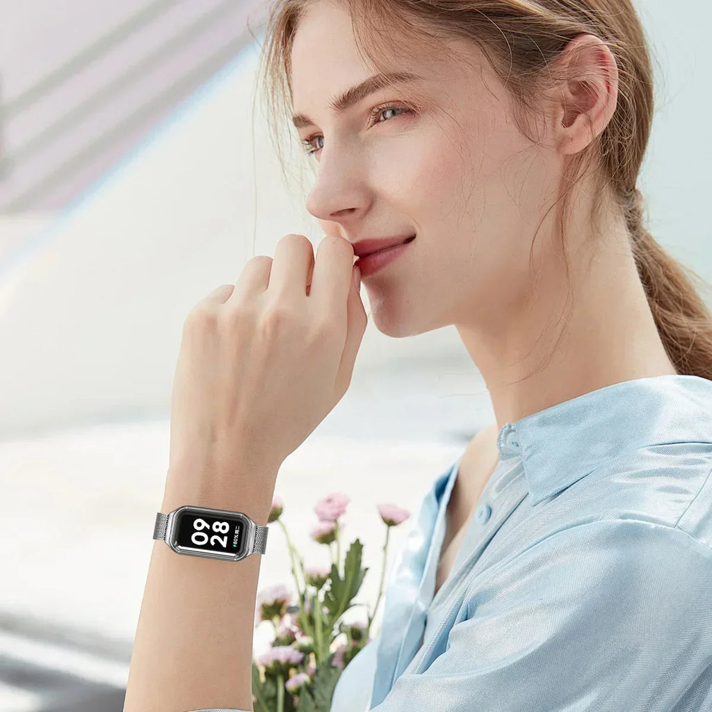 Strap For Xiaomi Mi Band 8 Active Bracelet for Xiaomi Smart Band 8 Active Stainless Steel Metal Watchband Mi Band 8 Active Qme