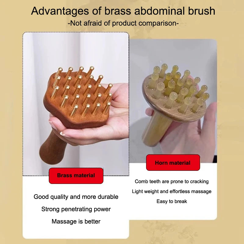Brass Bead Massage Gua Sha Comb Meridian Brush Handle Point Massager Qme