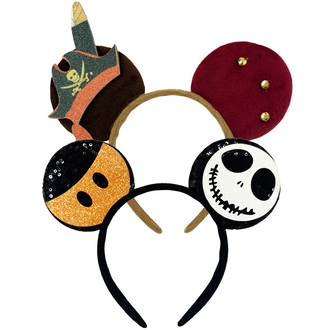 Skull Crossbones Pirate Mickey Mouse Ear Headband Women Adult Cosplay Halloween Hairband Festival Party Cosplay Hair Accessories Qme Headband 12