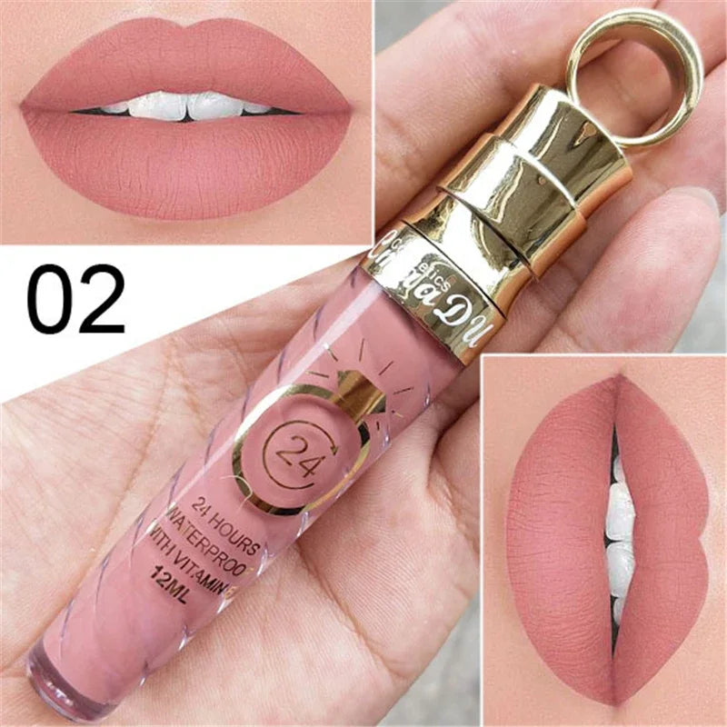 20 Colors Lipstick Waterproof Long Lasting Matte+Shimmer Mental Beauty Lip Gloss Nude Glitter Lip Gloss Beauty Red Lip Tint New Qme 02