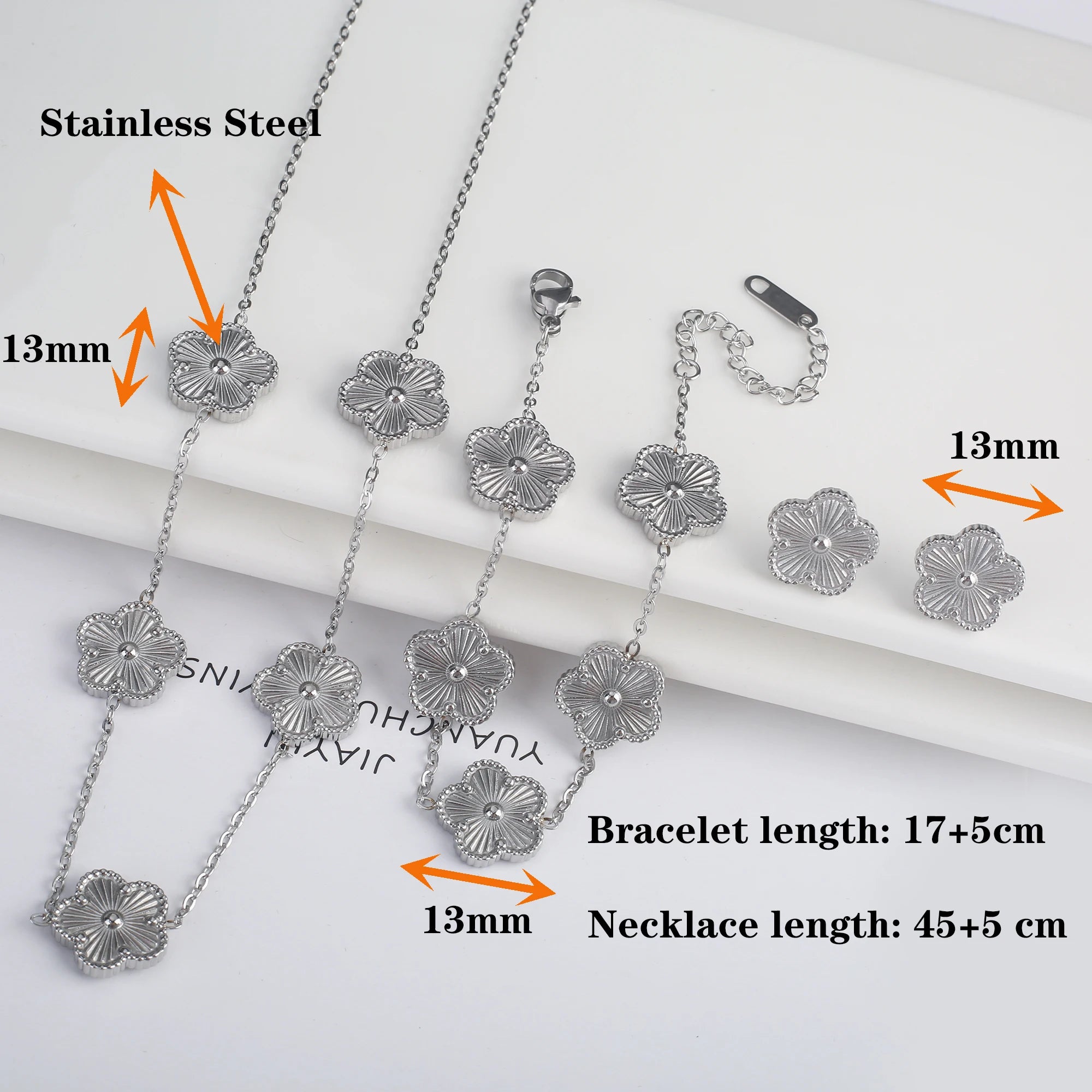 Classic Luxury Five Leaf Flower Jewelry Set High Quality Stainless Steel Bracelet Necklace Earrings Fashion Woman Clover Gift Qme