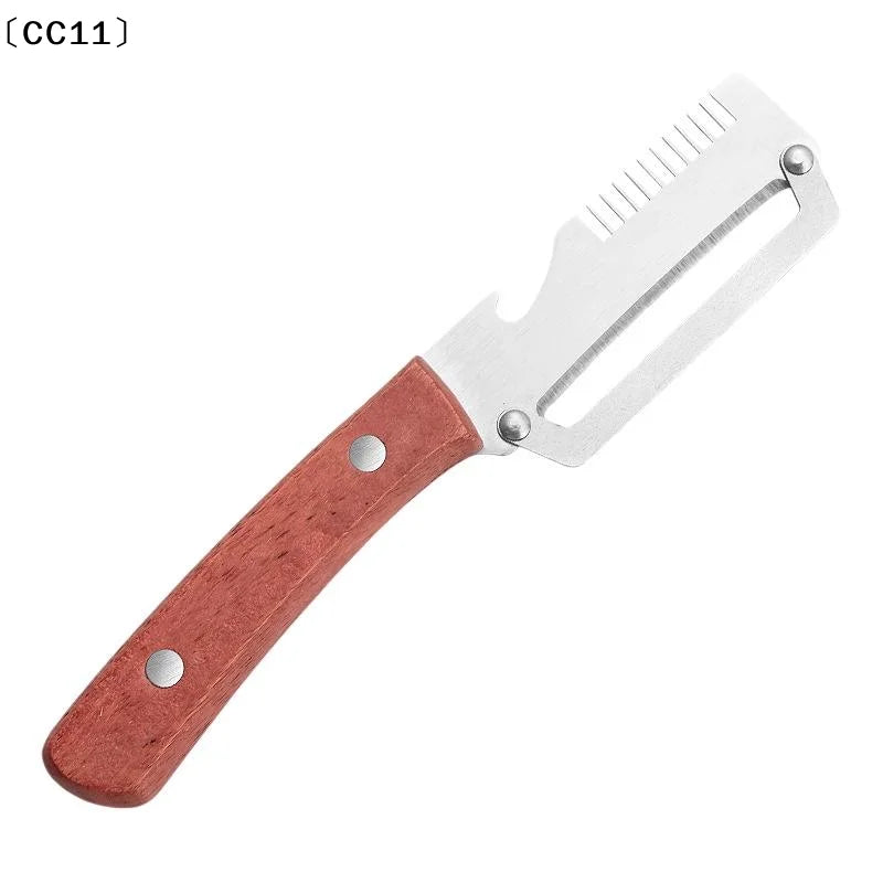 Multifunctional Stainless Steel Peeler Wooden Handle 3-in-1 Scallion Qme