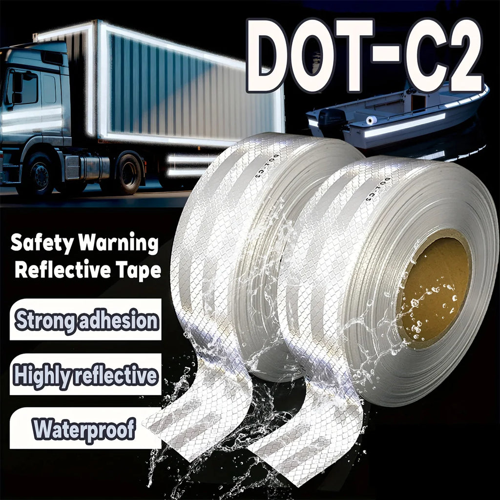 White Reflective Tape DOT-C2 Safety Warning Sticky Road Conspicuous Sticker Waterproof Reflective Strip For Truck Van Qme