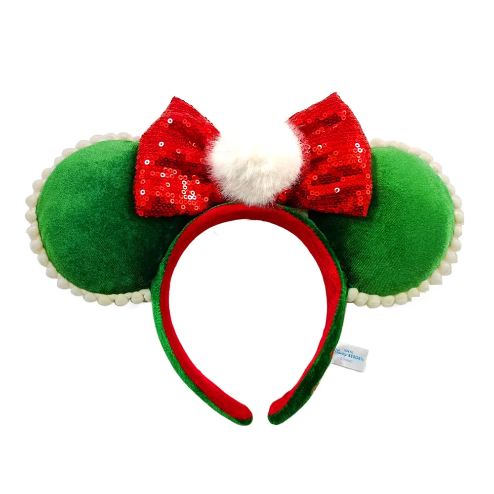 Christmas Minnie Mouse Green Ear Headband Holiday Party Red Bow Hairband COSTUME Headband Cosplay Plush Adult/Kids Headband Gift Qme Headband 1