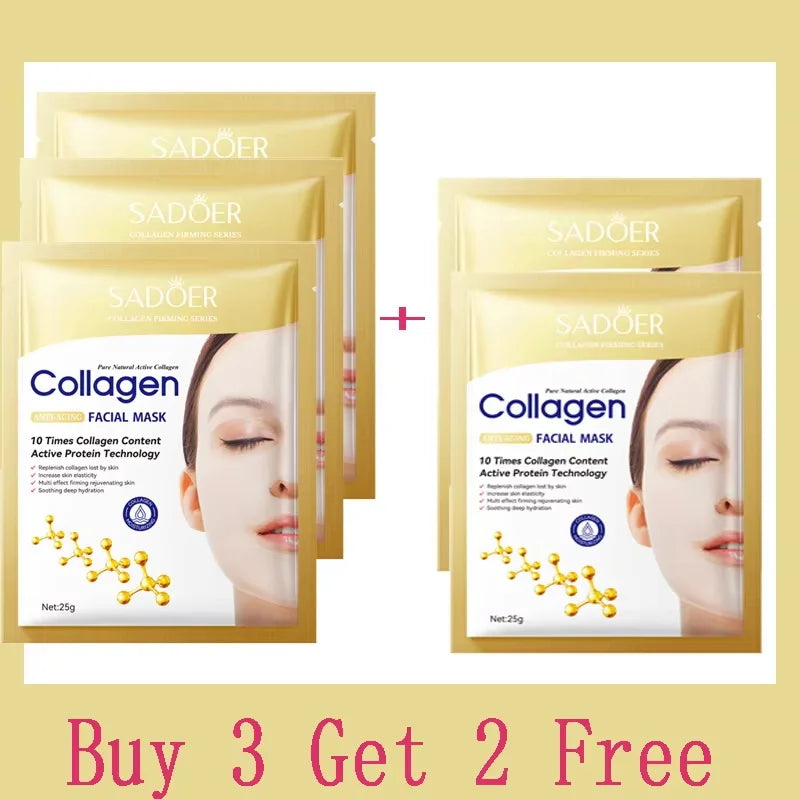 10PCS Collagen Anti Wrinkle Facial Mask Anti Aging Fade Fine Lines Firm Skin Moisturizing Brightening SkinCare Korean Cosmetics Qme 5pc