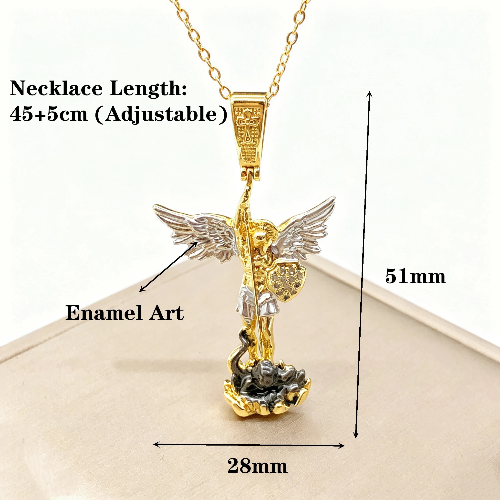 Classic Gold Rose Gold t St. Michael the Archangel Necklace Christian Faith Amulet Guardian Angel Zirconia Jewelry for Men Women Qme