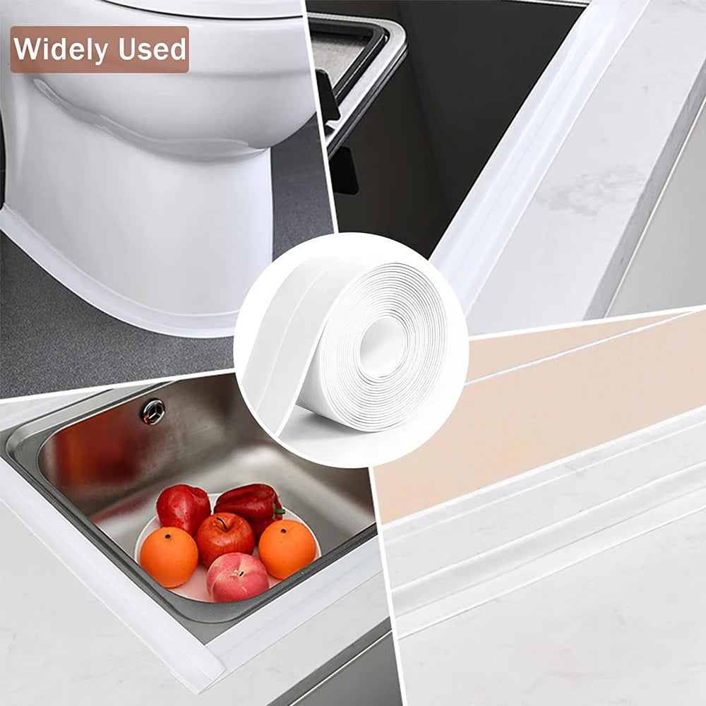 Bathroom Sealing Tape Self-adhesive Oil-Proof Kitchen Sink Caulk Seal Strip PVC Waterproof Shower Wall Sticker for Toilet Corner Qme