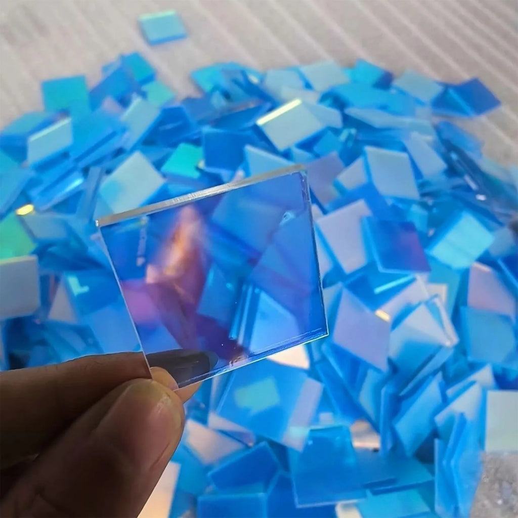 Iridescent Mosaic Tiles Decorative Bulk Stained Glass Tile Lightweight & Portable for Picture Frames Home Decor Art Supplies Qme