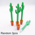 Cute Cactus Shaped Gel Pen, 0.5mm Blue Ink Neutral Pen, Creative Silicone Plant Pen for Students Office Qme 3pcs