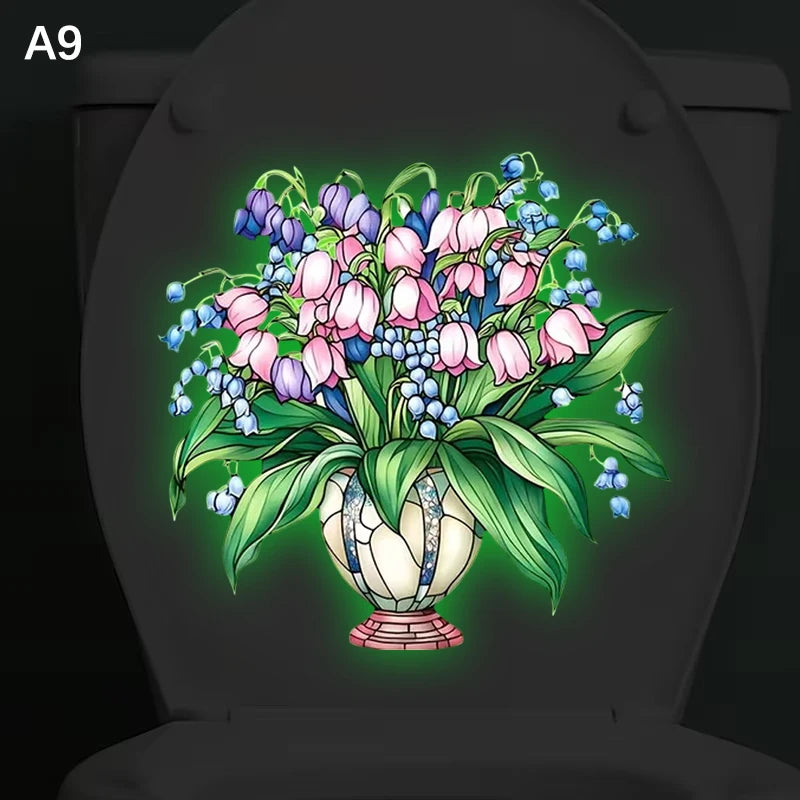 Glow-in-the-Dark Flower Toilet Sticker Luminous Toilet Decal Removable Self-Adhesive Home Decor Stickers For Bedroom Living Room Qme A9