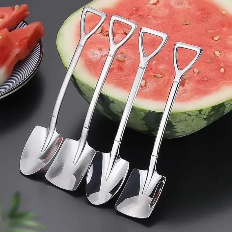 Stainless Steel Shovel Spoon Cutlery Coffee Tea Spoon Ice Cream Dessert Fruit Party Scoop Teaspoon Kitchen Tableware Cutlery Set Qme