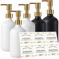 Set of 5 Refillable Shampoo Bottles 500ml Black White Plastic Shower Dispensers for Conditioner Body Wash Lotion Hand Soap Qme B