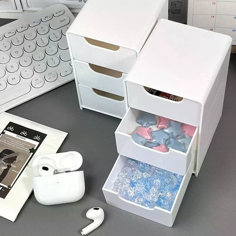 3-Tier Cosmetic Storage Box Organizer With Drawers Multifunctional Countertop Storage For Jewelry Office Supplies Qme
