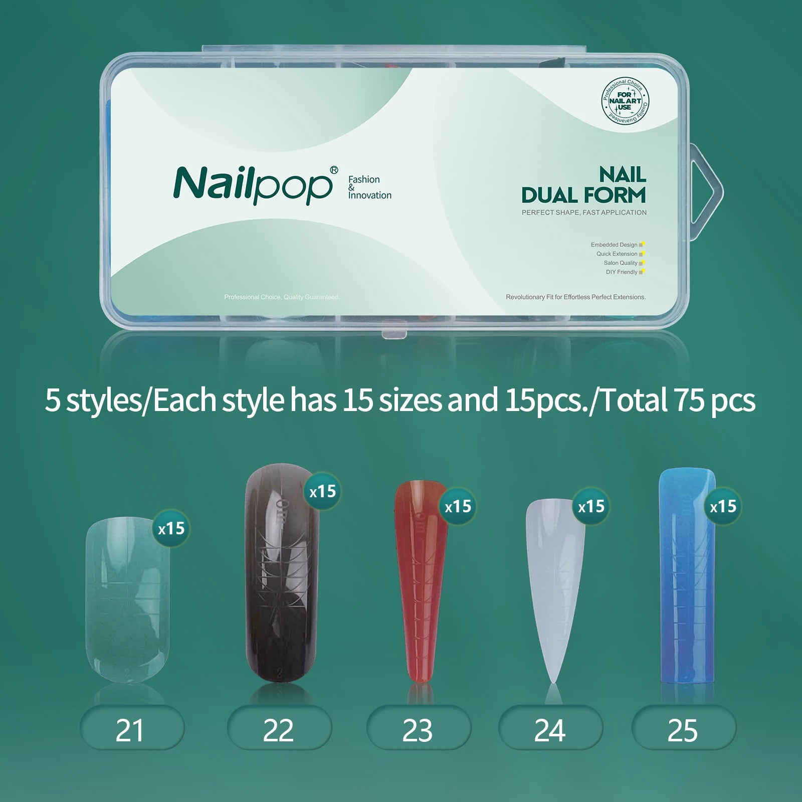 Nailpop Nail Dual Form 15 Clear Embedded Design Shape Full Coverage Qme JMT03-Colored 75