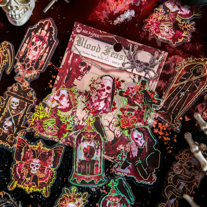 30 pcs Undead Skeleton Series Skeleton Decorative PET Stickers Scrapbooking Diary Album Phone Cup Journal Planner Stationery Qme