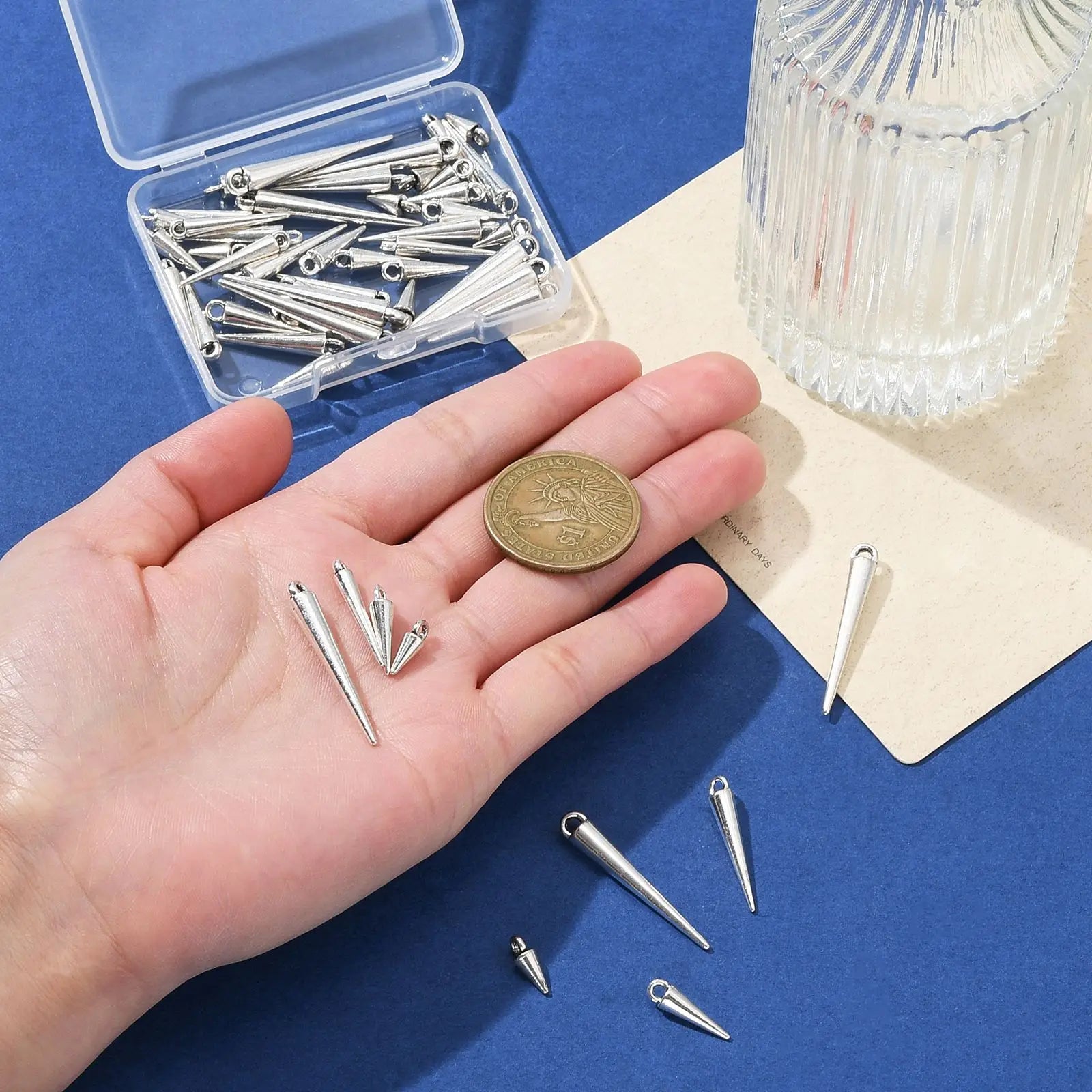 Pandahall 50Pcs 5 Sizes Antique Silver Cone Charms Tibetan Styles Bullet Drop Dangle Earring Charms for DIY Jewelry Making Qme