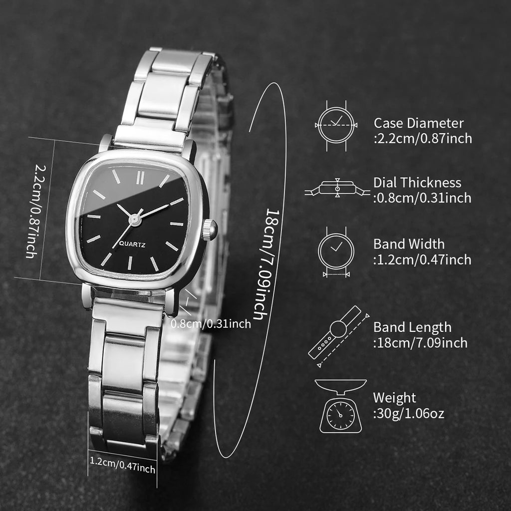 1pcs/set Women's Watch Fashion Style Trendy Simple Scale Square Small Dial Korean Edition Retro Versatile Quartz Watch No Box Qme