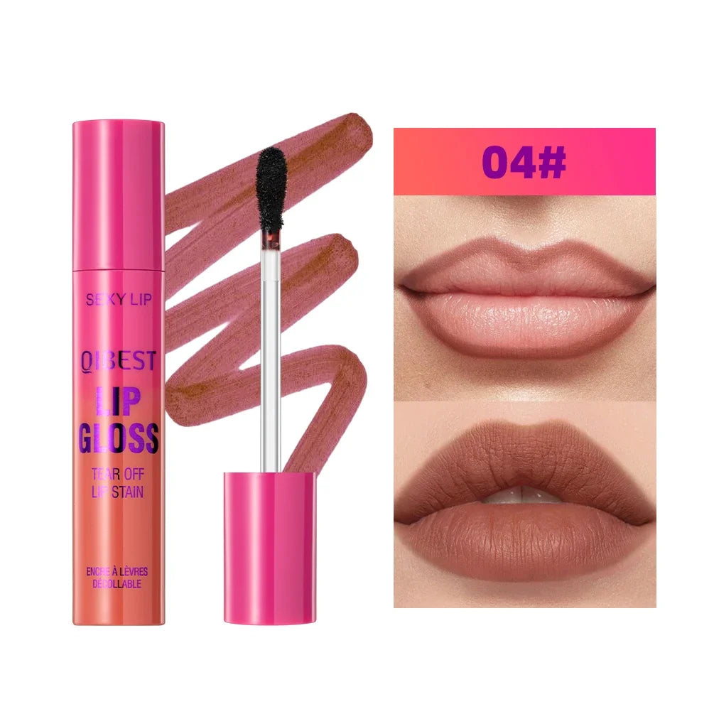 QIBEST Lip Liner Peel Off Tattoo Lipgloss Waterproof Lasting Lip Tint Red Brown Not Easy Fade Lip Stain Outline Contour Makeup Qme 04