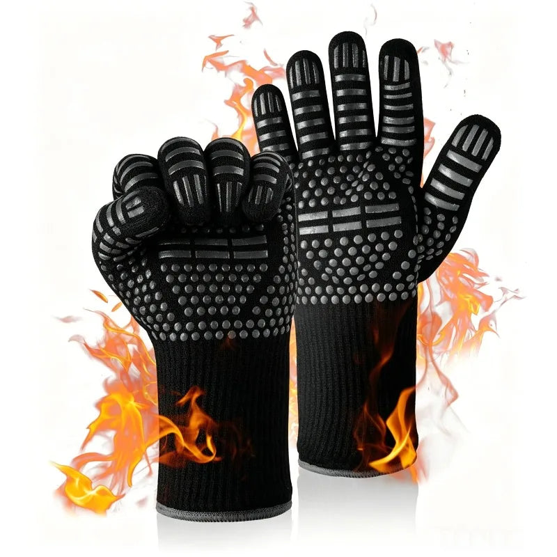 1 Pair of Oven Gloves Fire Resistant Non-slip Barbecue Gloves 500 800 Degree Barbecue Heat Insulation Microwave Gloves Qme